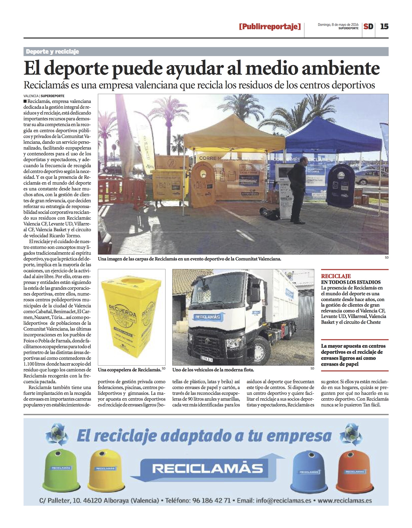 el reciclaje en centros deportivos Superdeporte